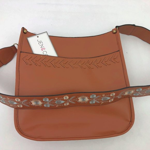 Jen and Co Pippa Brown Vegan Leather Stitch Accented Crossbody Bag - Picture 8 of 9